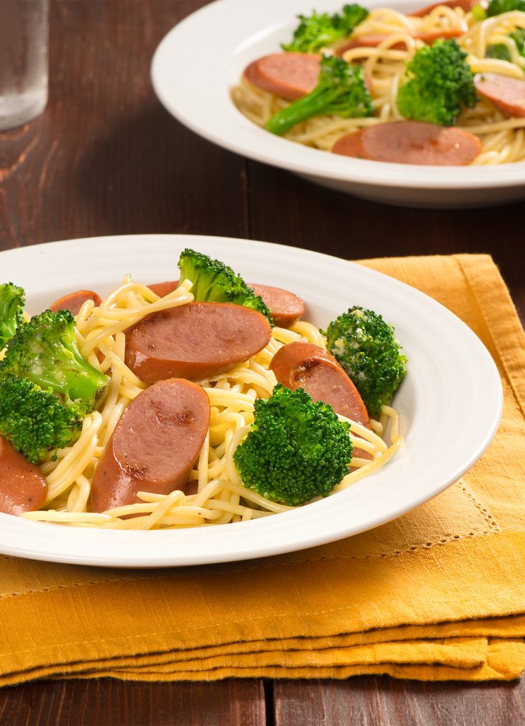 Smokies & Broccoli Spaghetti Carbonara – Zabiha Halal